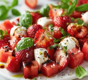 Watermelon Strawberry Caprese Salad & Easy and Delicious