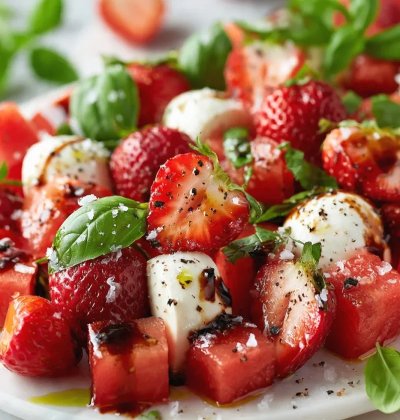 Watermelon Strawberry Caprese Salad