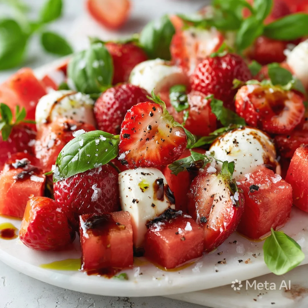 Watermelon Strawberry Caprese Salad