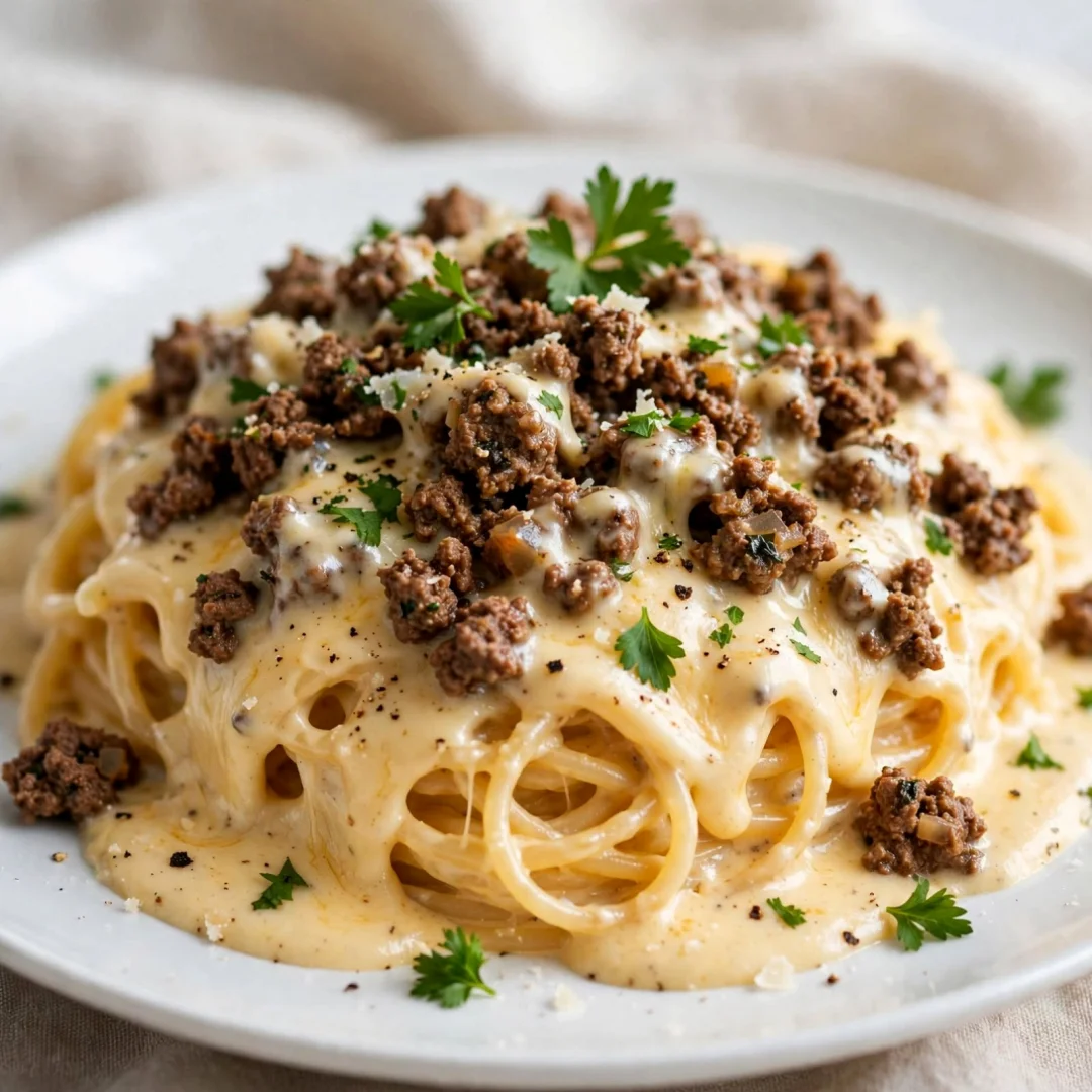 Creamy Cheesy Beef Spaghetti