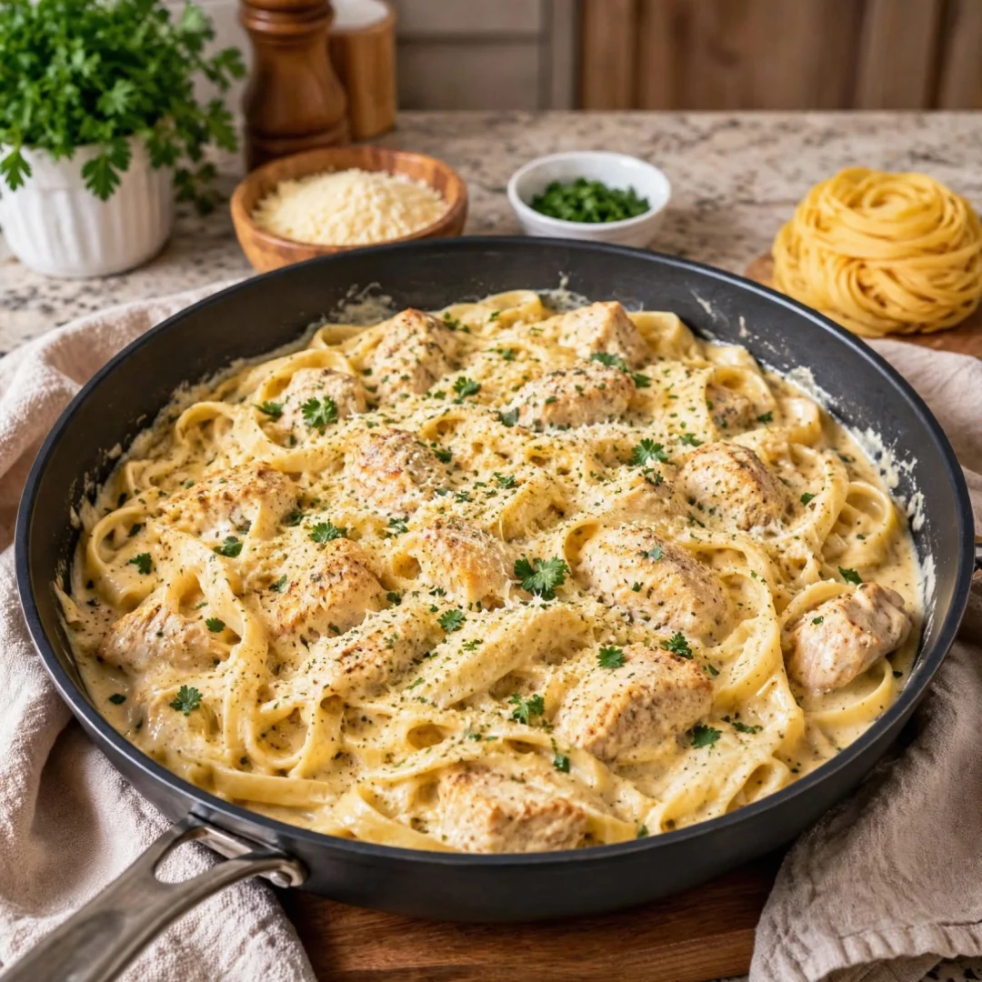 Creamy Garlic Parmesan Chicken with Fettuccine
