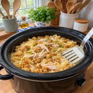 Creamy Slow Cooker Amish Chicken Stuffing Noodles Delight!