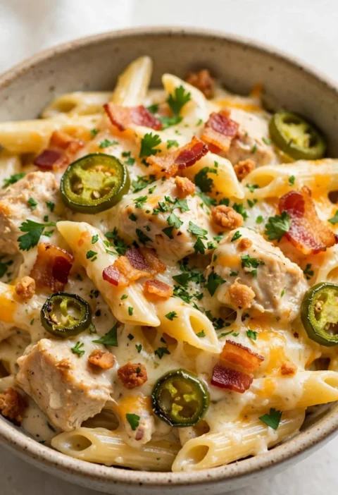 Crockpot Jalapeño Popper Chicken Bacon Pasta