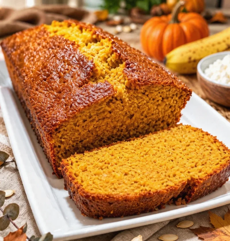 Flourless banana pumpkin cottage cheese loaf