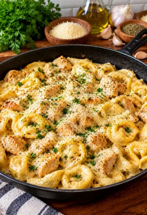 Garlic Butter Chicken and Cheese Tortellini