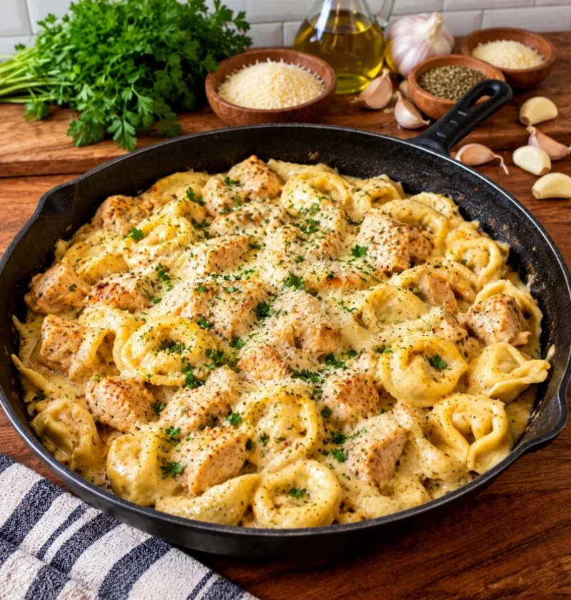 Garlic Butter Chicken and Cheese Tortellini