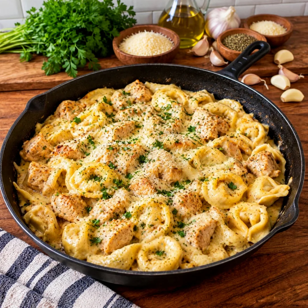 Garlic Butter Chicken and Cheese Tortellini