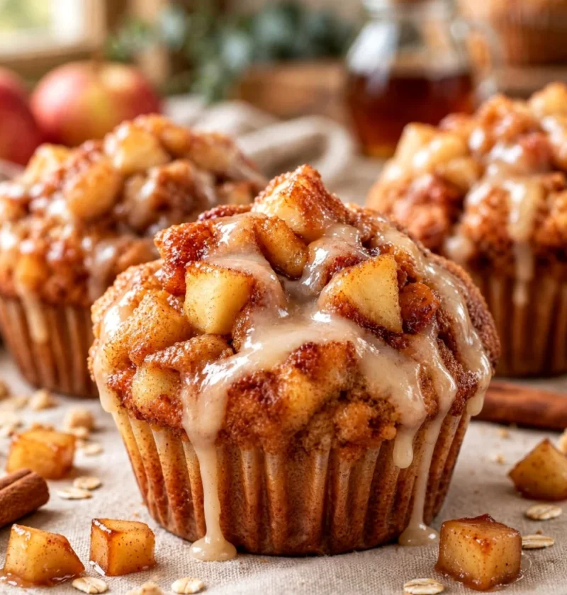 Maple Glazed Apple Pie Fritter Muffins