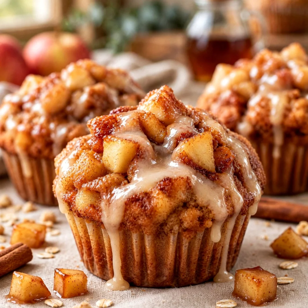 Maple Glazed Apple Pie Fritter Muffins