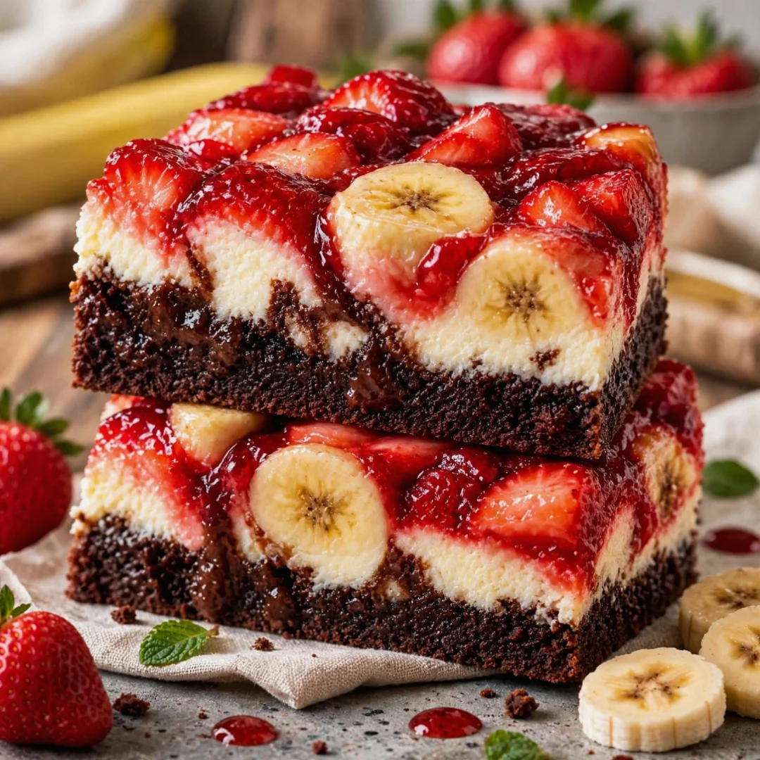Strawberry Banana Brownie Cheesecake Bars