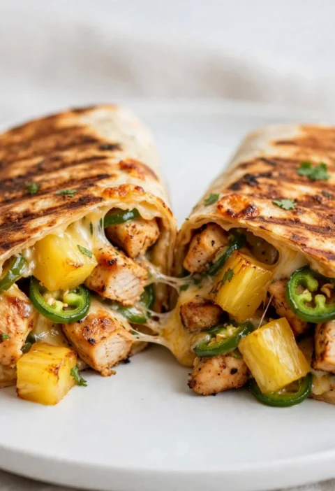 Sweet Heat Pineapple Jalapeño Chicken Burrito Grilled Melt