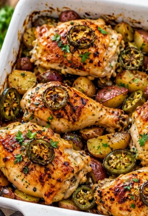 Balsamic Jalapeno Roasted Chicken and Potatoes