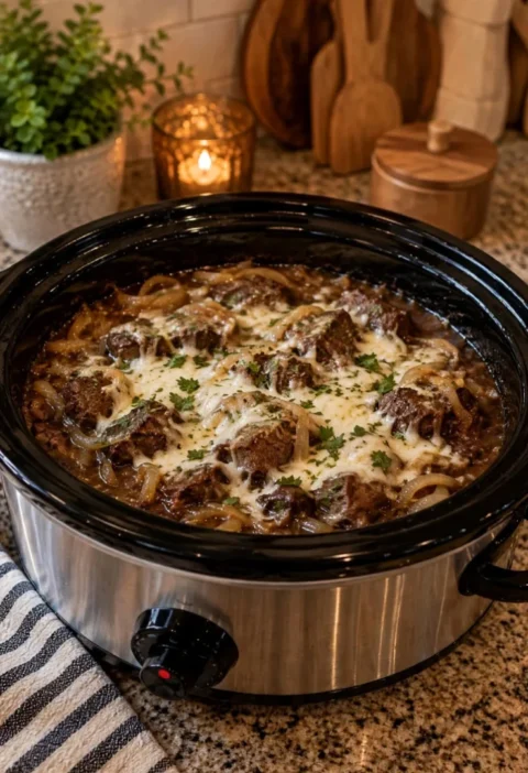 Crockpot French Onion Beef Tips