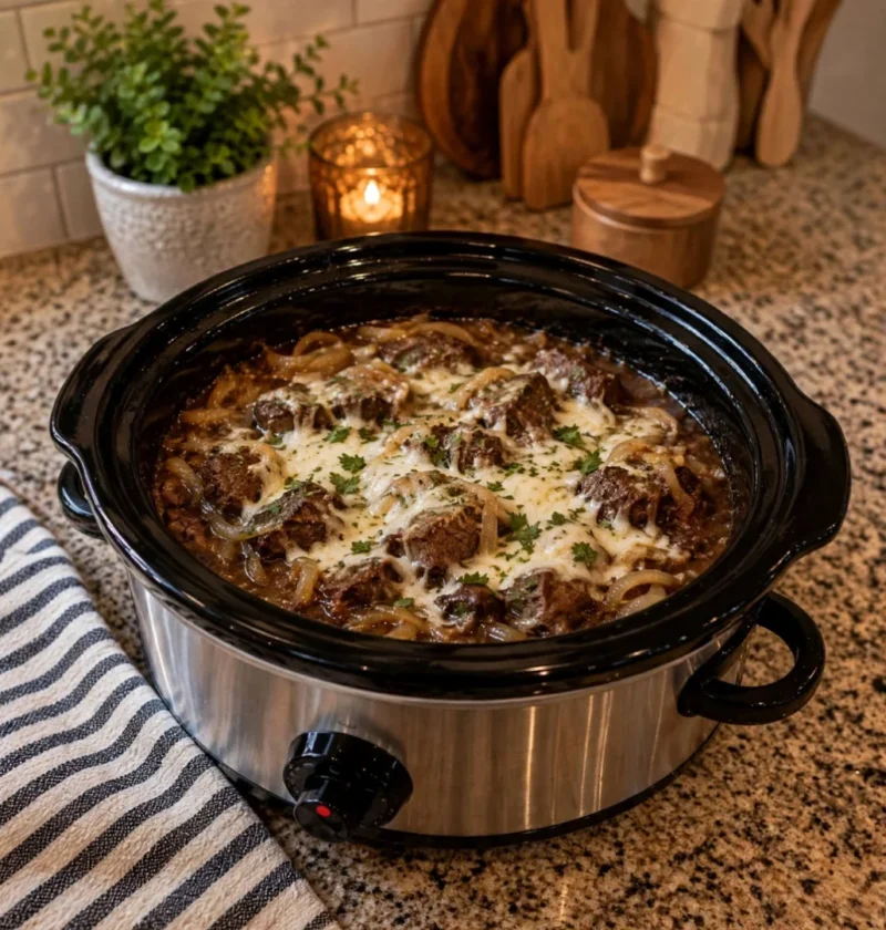 Crockpot French Onion Beef Tips
