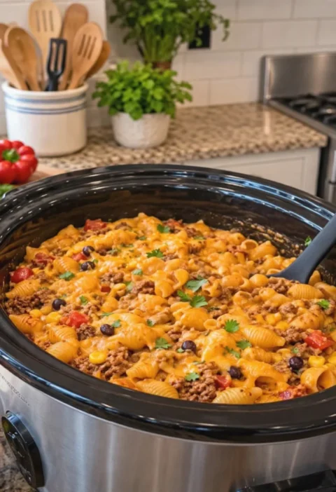 Easy Slow Cooker Taco Pasta