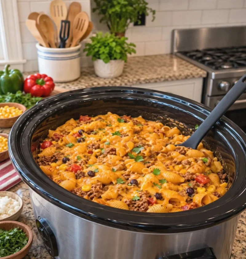 Easy Slow Cooker Taco Pasta