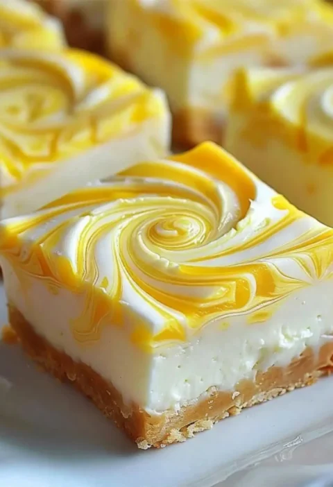 elegant lemon marbled cheesecake bars
