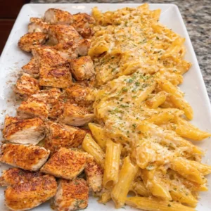 Garlic Butter Chicken Penne in Cheddar Parmesan Cream delights your taste buds!