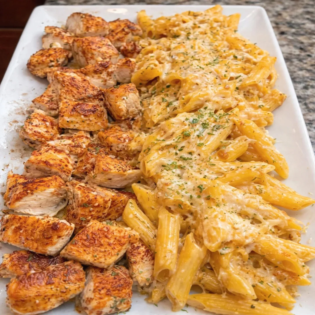 Garlic Butter Chicken Penne in Cheddar Parmesan Cream