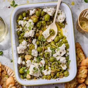Spicy Roasted Castelvetrano Olives with Feta