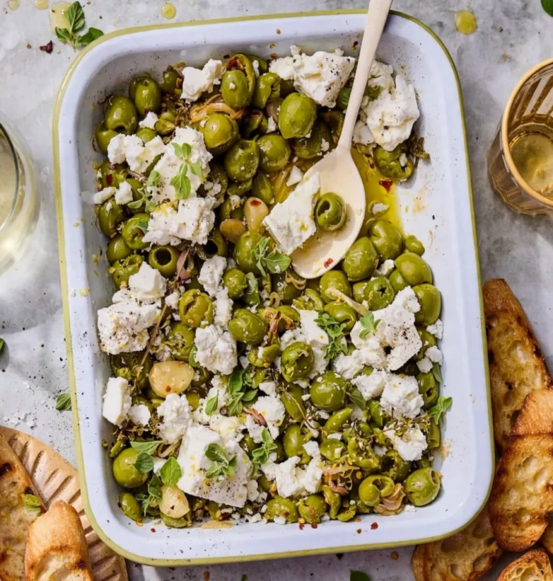 Spicy Roasted Castelvetrano Olives with Feta